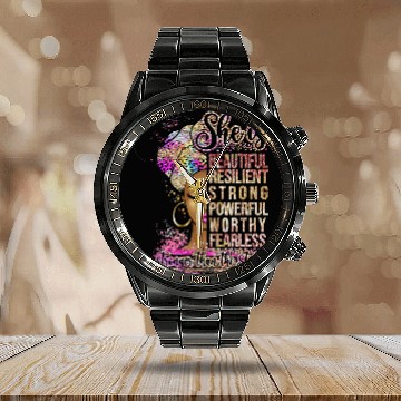 Discover She Is Beautiful Resilient Stronger Than The Storm Zip Calendar Steel Band Watch
