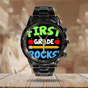 Discover First Grade Rocks Cool 1st Grade Teacher Appreciation Calendar Steel Band Watch