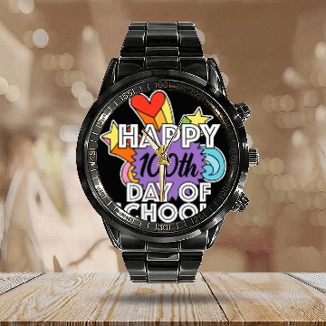 Discover Happy 100th Day of School Student or Elementary Teacher Calendar Steel Band Watch