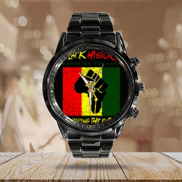 Discover Black History Month Apparel BLM Pro Black Power Fist 3 Baseball Tees Calendar Steel Band Watch