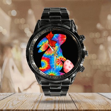 Discover Rabbits Easter Day Party Bunny Rabbit Palm Sunday Tie Dye Style Calendar Steel Band Watch