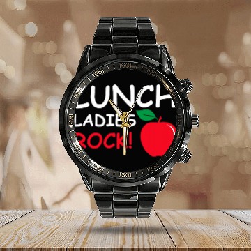 Discover Apple Rock Server or Waitress Calendar Steel Band Watch