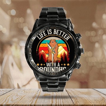 Discover Life is better with a Groundhog Woodchuck Marmot 2 Zip Calendar Steel Band Watch