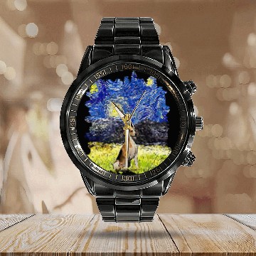 Discover Starry Night Impressionist Dog Art English Foxhound Calendar Steel Band Watch