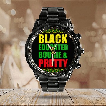 Discover Black Educated Bougie and Pretty Black History Month Melanin Calendar Steel Band Watch