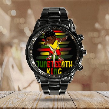 Discover Black History African American Flag Juneteenth Black Boy Kid Calendar Steel Band Watch