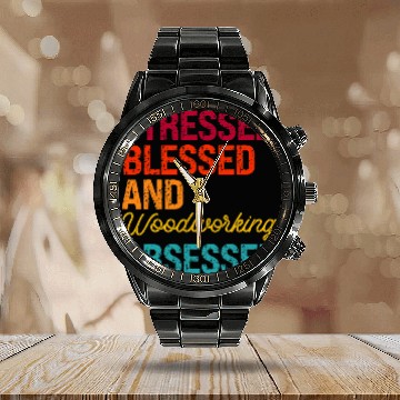 Discover Woodworking Stressed Blessed and Woodworking Obsessed Retro Distress Carpenter Calendar Steel Band Watch