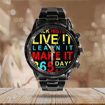 Discover Black History 365 days a year BLM Pro Black Power Zip Calendar Steel Band Watch
