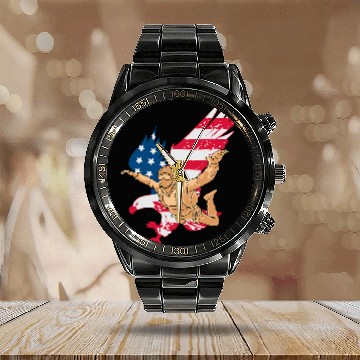 Discover Patriotic Skydiver US American Flag Freedom Skydiving Eagle Calendar Steel Band Watch