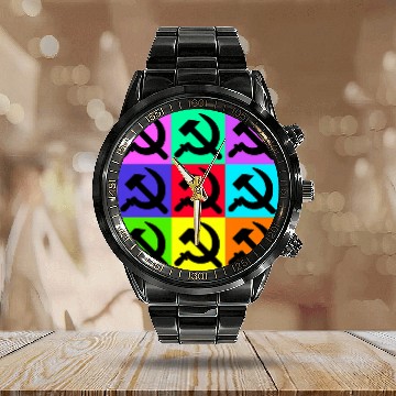 Discover Black Hammer and Sickle Communist Colorful Pop Art Calendar Steel Band Watch