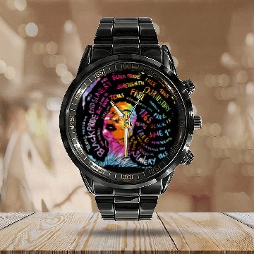 Discover Black History Afro Woman Black Pride 1865 Calendar Steel Band Watch