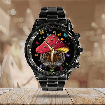 Discover Tiger Gift Cottagecore Tiger Aesthetic Mushroom Cute Goblincore Calendar Steel Band Watch