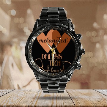Discover Black Dialysis Tech Melanated Woman Black History Technician Calendar Steel Band Watch