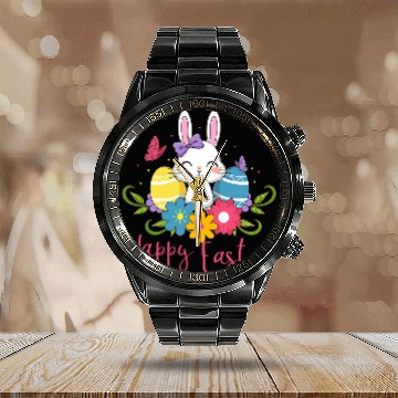 Discover Rabbits Happy Easter Cute Rabbit Bunny Spring Easter Egg Hunt Sunday Calendar Steel Band Watch