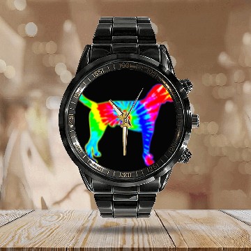 Discover Tie Dye Dog Hippie American Foxhound Dog Calendar Steel Band Watch