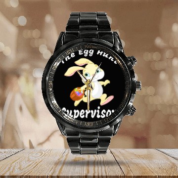 Discover The Egg Hunt Supervisor Easter Day Hunt Easter Bunny Zip Calendar Steel Band Watch