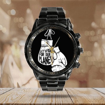 Discover Lets Fight For The Planet Earth Day Nature Environmentalist Zip Calendar Steel Band Watch