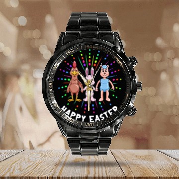 Discover Rabbits Easter bunny Easter lamb and hen Happy Easter Calendar Steel Band Watch