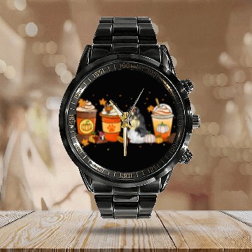 Discover Pumpkin Spice Latte Shih Tzu Fall Autumn Thanksgiving Calendar Steel Band Watch