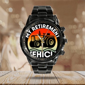 Discover Tractor driving Farmer Vacation My Retirement Vehicle Retired Dad Calendar Steel Band Watch