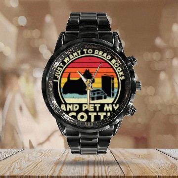 Discover Reading Book And Scottish Terrier Dog For Mom Dad Scotty Scottie Reader Baseball Tees Calendar Steel Band Watch