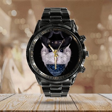 Discover Grey Dwarf Hamster in Cowboy Hat and Bandana Baseball Tees Calendar Steel Band Watch
