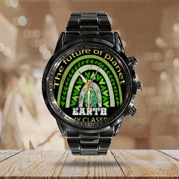 Discover vintages Earth Day Calendar Steel Band Watch Teachers Student Cute Earth Rainbow Calendar Steel Band Watch