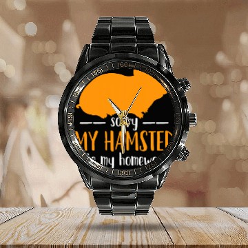 Discover Hamster Back to School Student Homework Zip Calendar Steel Band Watch