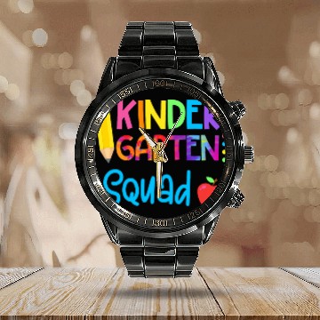 Discover Kinder Squad Kindergarten Teacher Kids Back School 1st Day Calendar Steel Band Watch