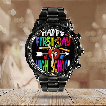 Discover Happy First Day Of High School Teacher Students Calendar Steel Band Watch