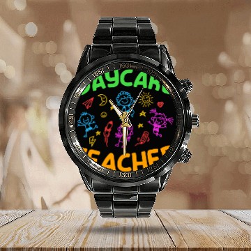 Discover Daycare Teacher School I Speak Toddler Calendar Steel Band Watch