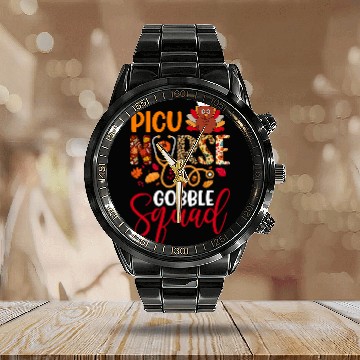 Discover PICU nurses Gobble Squad Thanksgiving Leopard Matching Family Calendar Steel Band Watch