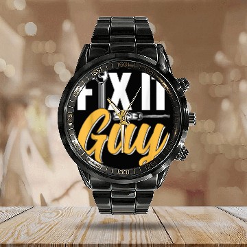 Discover Fix It Guy Repairman Tinkerer Handyman Repair Fix It Calendar Steel Band Watch