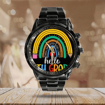 Discover Fourth Grade Team Hello 4th Grade Teacher Rainbow Calendar Steel Band Watch