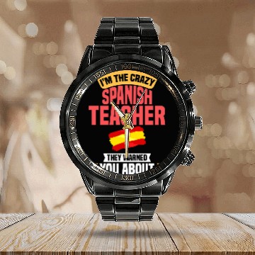Discover Spanish Teacher Spain Flag Language Lesson Student 8 Baseball Tees Calendar Steel Band Watch