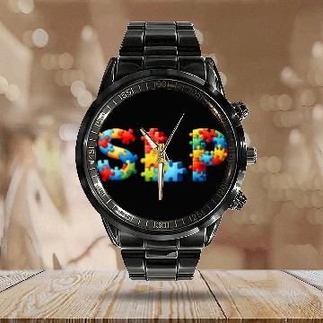 Discover Autism Awareness Speech Language Pathology SLP Baseball Tees Calendar Steel Band Watch