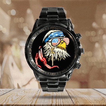 Discover 4th of July Bald Eagle American Flag USA Merica Baseball Tees Calendar Steel Band Watch