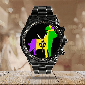 Discover Labrador Lab Dog Mardi Gras Carnivals Funny Puppy Jester Calendar Steel Band Watch