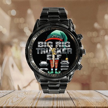 Discover Fun Christmas BIG RIG TRUCKER ELF Semi Truck Driver Calendar Steel Band Watch