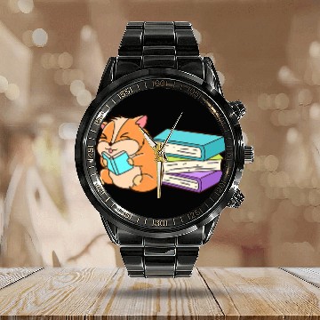Discover Reading Book Hamster Rodent Bookworm Bookworm Reader Calendar Steel Band Watch