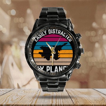 Discover Plane Airplane Aircraft Aviation Enthusiast Lover Pilot Calendar Steel Band Watch