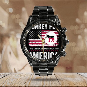 Discover Donkey Pox The Disease Destroying America antis Biden Flag Calendar Steel Band Watch