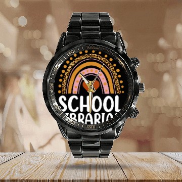 Discover 1st Day Of School Librarian  School Leopard Rainbow 9 Calendar Steel Band Watch