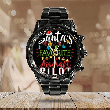 Discover Santas Favorite Aircraft Pilot Light Santa Hat Christmas Calendar Steel Band Watch