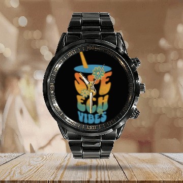 Discover Cute Retro 70s Speech Therapy SLP Therapist Summer Flower Zip Calendar Steel Band Watch