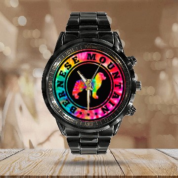 Discover Tie Dye Bernese Mountain Dog Mom Dad Pet Lover Calendar Steel Band Watch