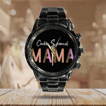 Discover Dog Cocker Spaniel Mama Mom Dog Lover Owner Leopard Print Calendar Steel Band Watch
