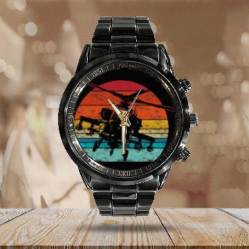 Discover Retro style Military Helicopter Pilot Baseball Tees Calendar Steel Band Watch
