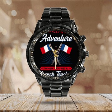 Discover French Teacher France Flag Language Lesson Student 5 Calendar Steel Band Watch