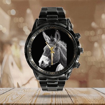 Discover Donkey White and Black Portrait Zip Calendar Steel Band Watch